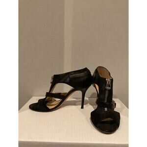 Jimmy Choo- London - Distressed Suede Black Leather Open Toe Spike Heels -  8/39